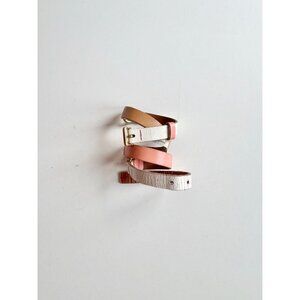 FOSSIL White Coral Pink Tan Leather Brass Buckle Skinny Hip Belt, Size M